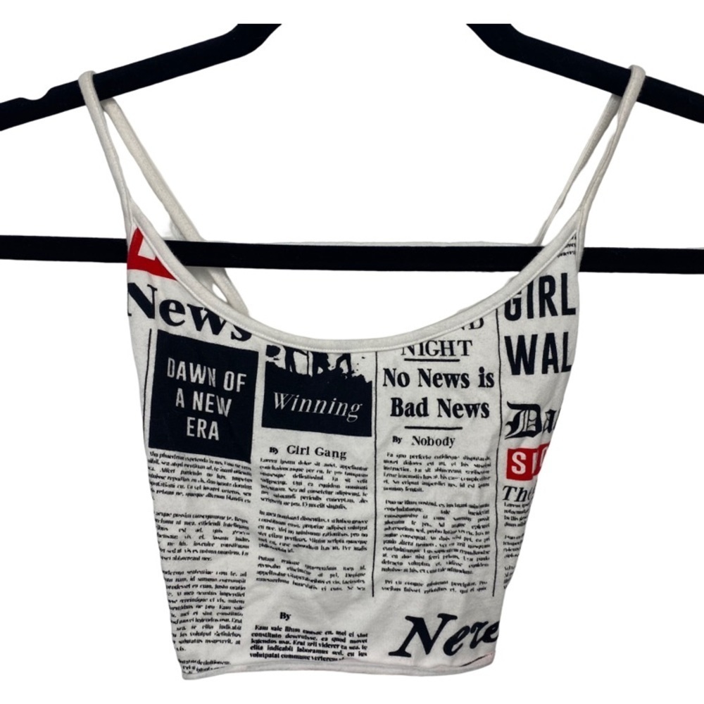 FOREVER 21 - Crop Tank Top - Raw Edge - News Print - Women’s Size Small